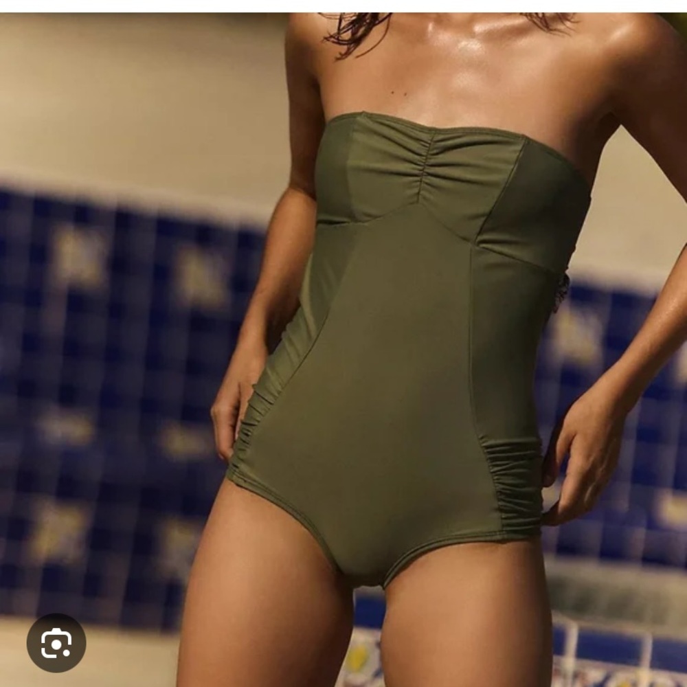 FP Beach Free People poppy Olive Green Strapless Swimsuit New
